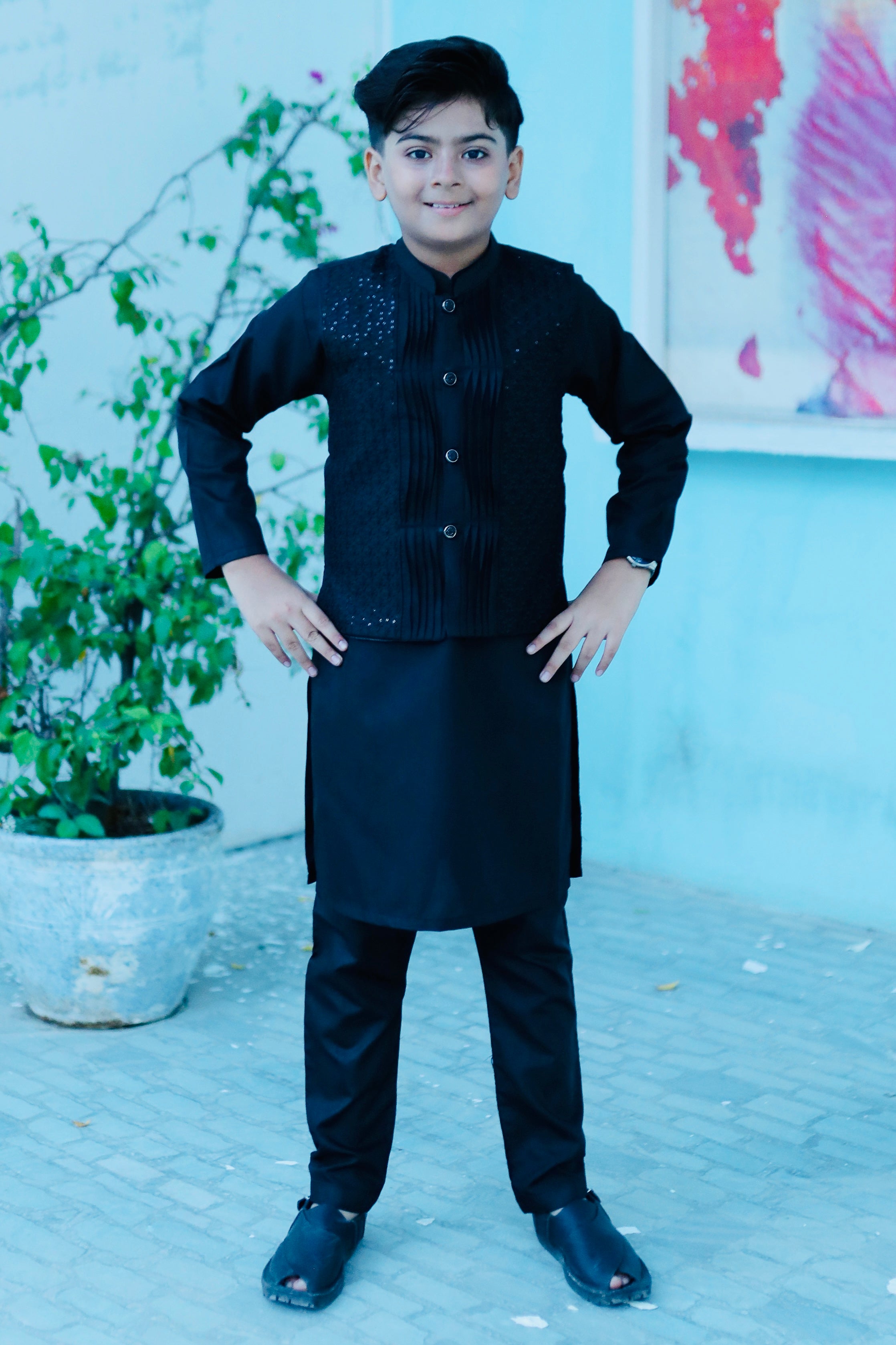 Black Waistcoat Suit AHW 011