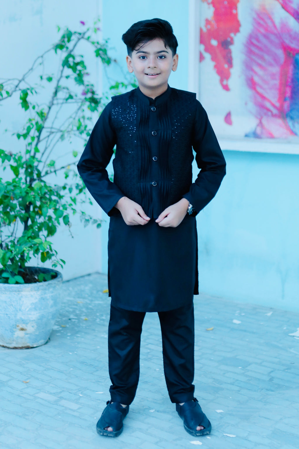 Black Waistcoat Suit AHW 011