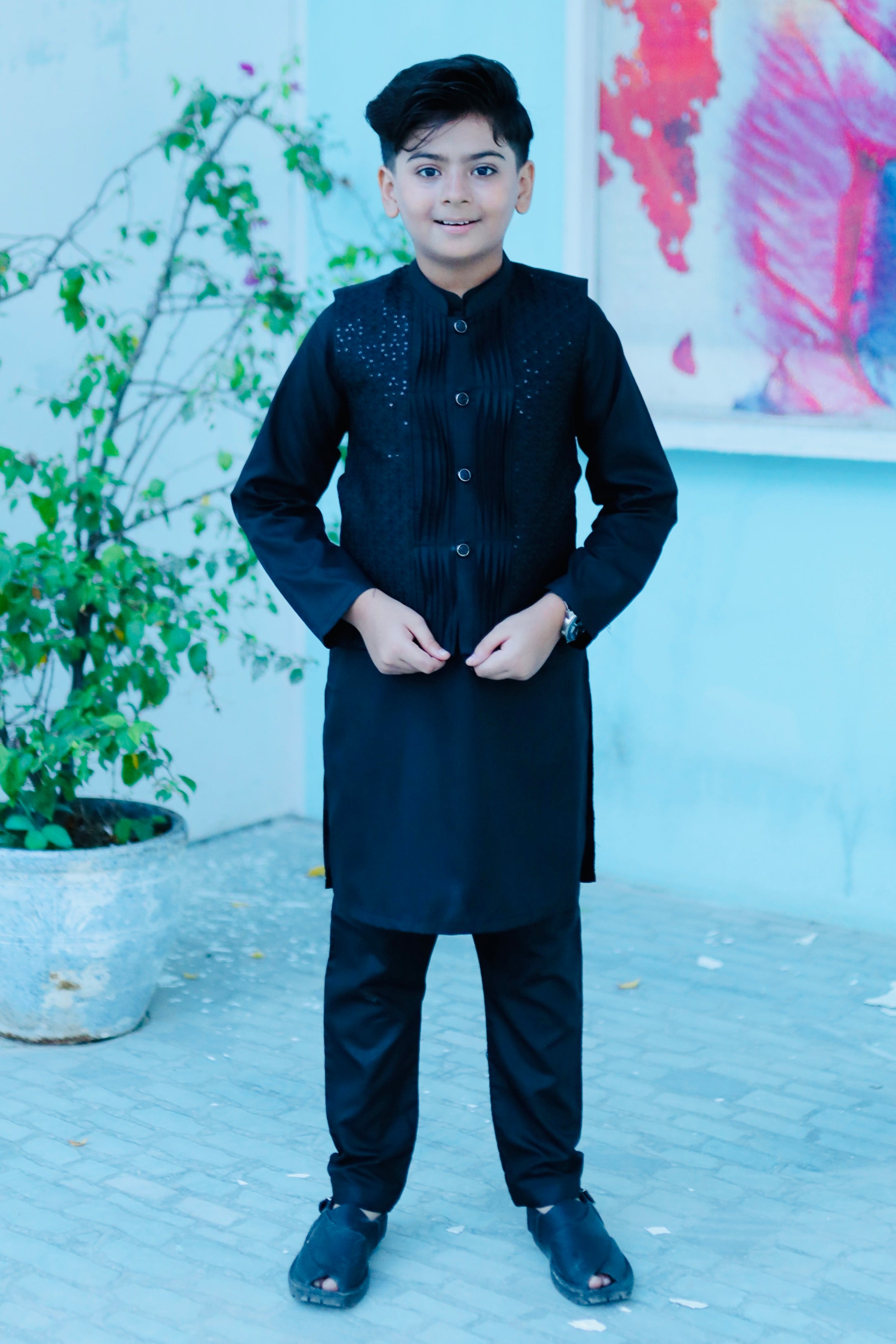 Black Waistcoat Suit AHW 011