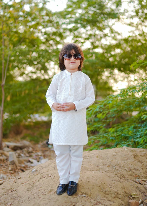 White chicken Kurta Trouser - KE 001