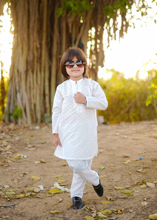 White chicken Kurta Trouser - KE 001