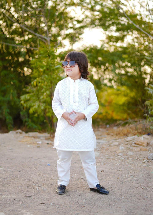 White chicken Kurta Trouser - KE 001