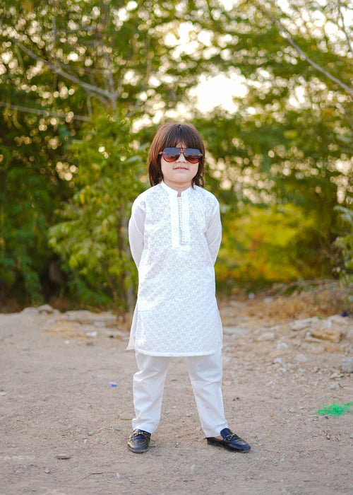 White chicken Kurta Trouser - KE 001