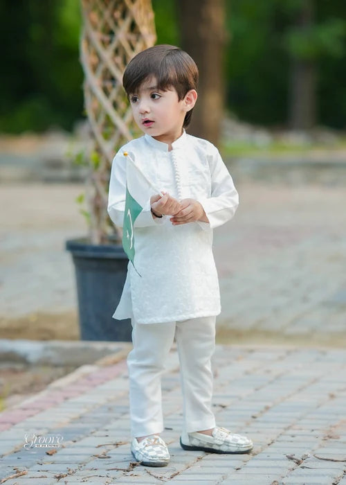 White chicken Kurta Trouser - KE 015