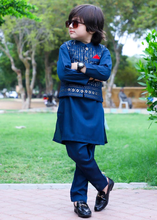 Navy Blue Waistcoat Suit-KC 034